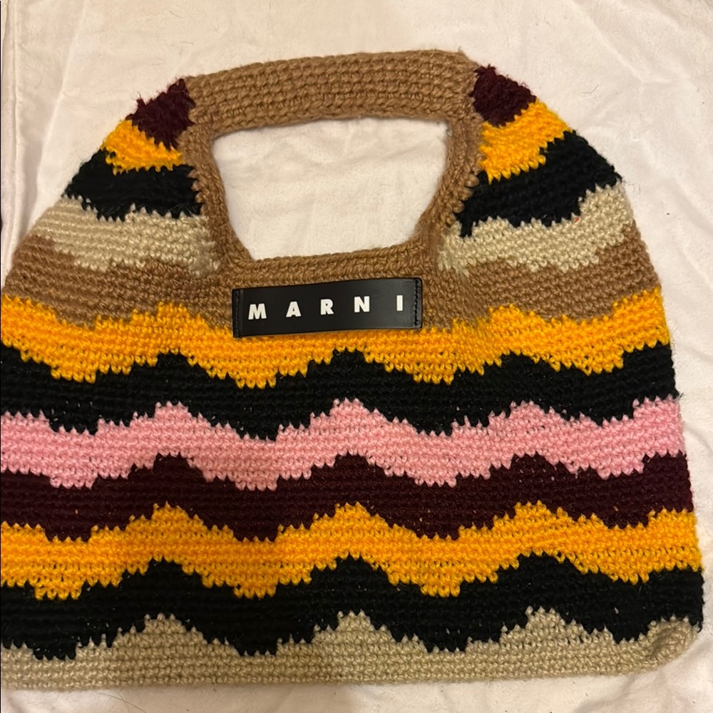 Marni Brown and Yellow Chevron Tote Bag